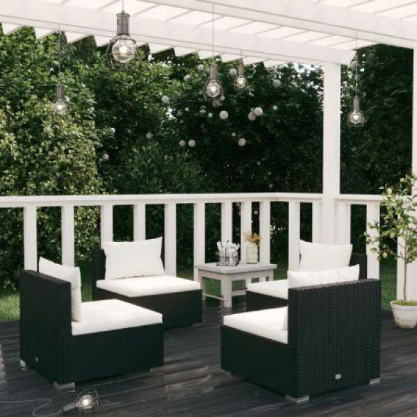 4 Piece Garden Lounge Set With Cushions Poly Rattan Black