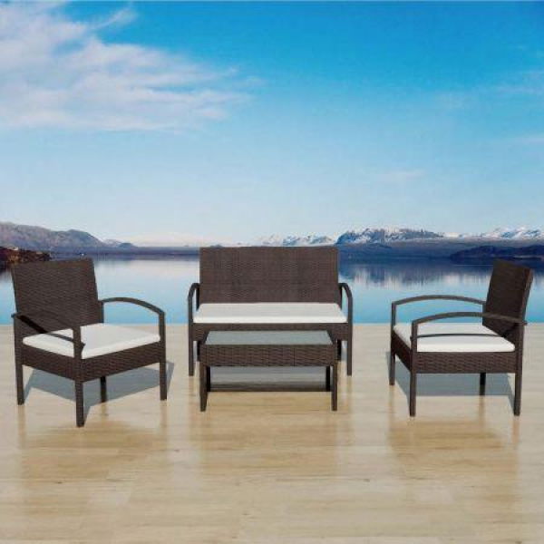 4 Piece Garden Lounge Set With Cushions Poly Rattan Brown