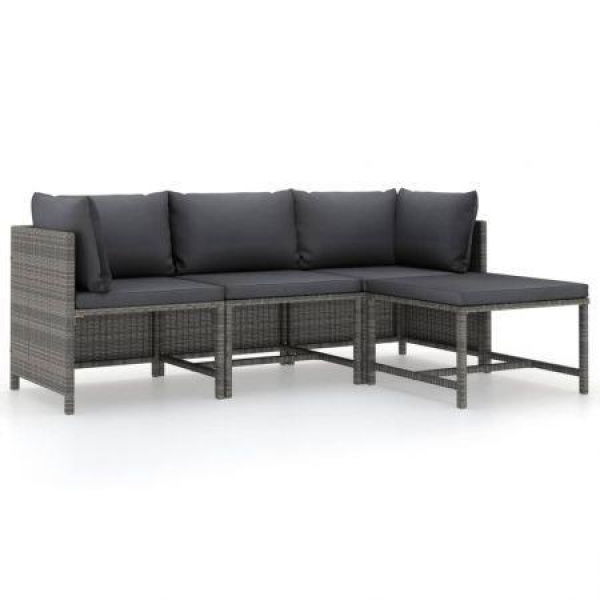 4 Piece Garden Lounge Set With Cushions Poly Rattan Grey