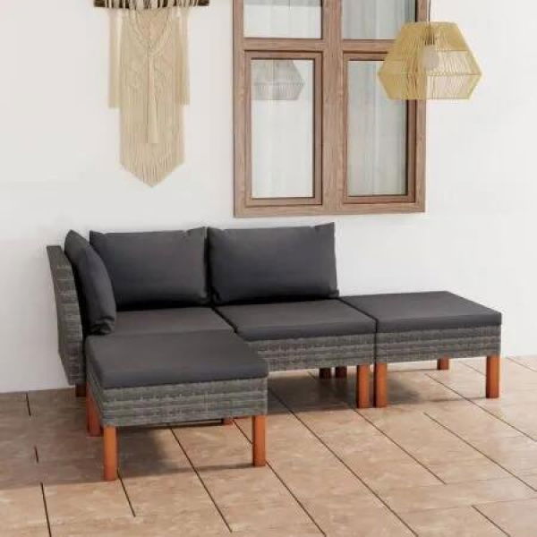 4 Piece Garden Lounge Set with Cushions Poly Rattan Grey