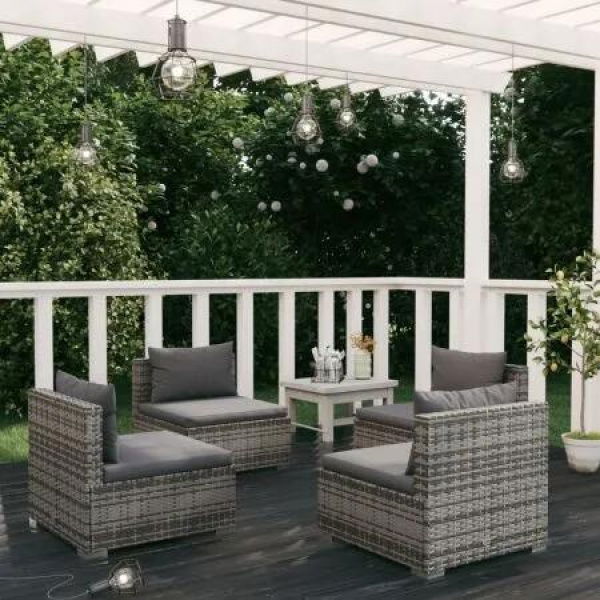 4 Piece Garden Lounge Set with Cushions Poly Rattan Grey