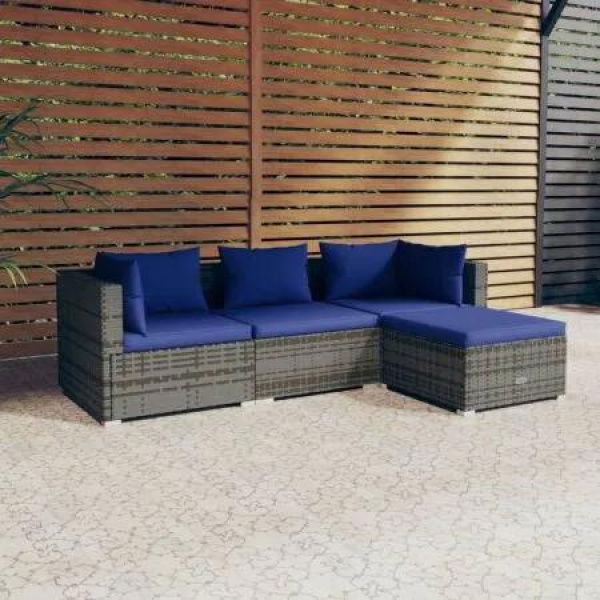 4 Piece Garden Lounge Set with Cushions Poly Rattan Grey