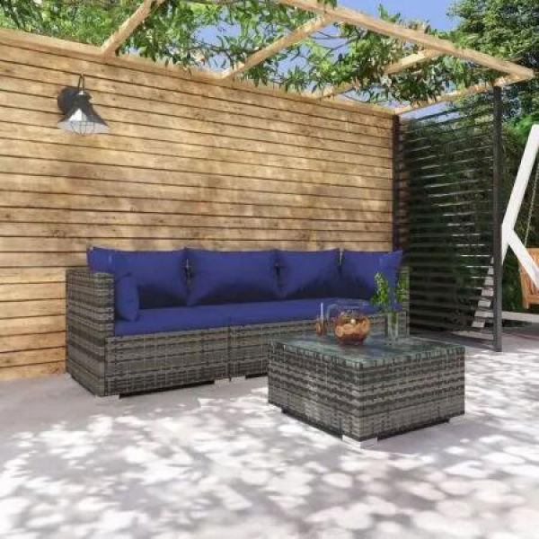 4 Piece Garden Lounge Set with Cushions Poly Rattan Grey