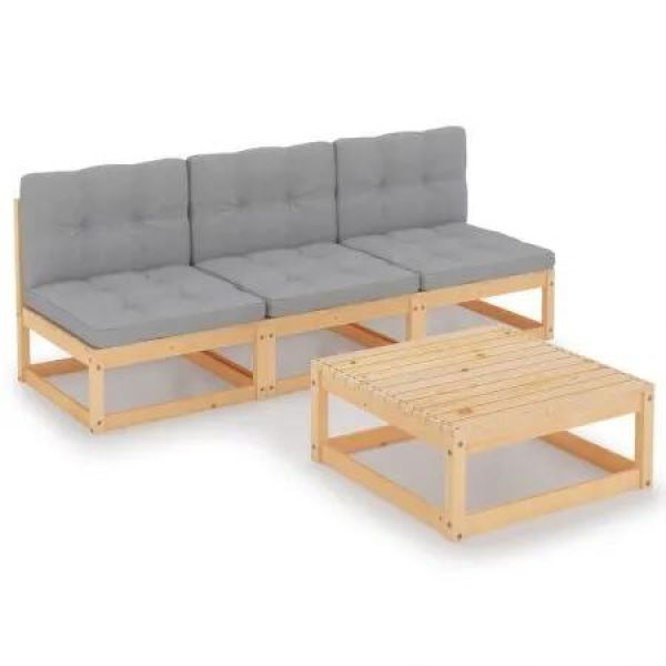 4 Piece Garden Lounge Set with Cushions Solid Pinewood