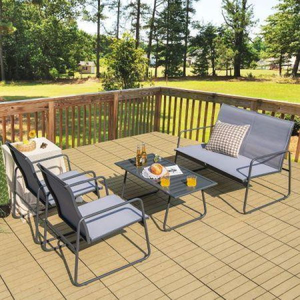 4 Piece Garden Patio Bistro Furniture Set With Loveseat Coffee Table And 2 Chairs