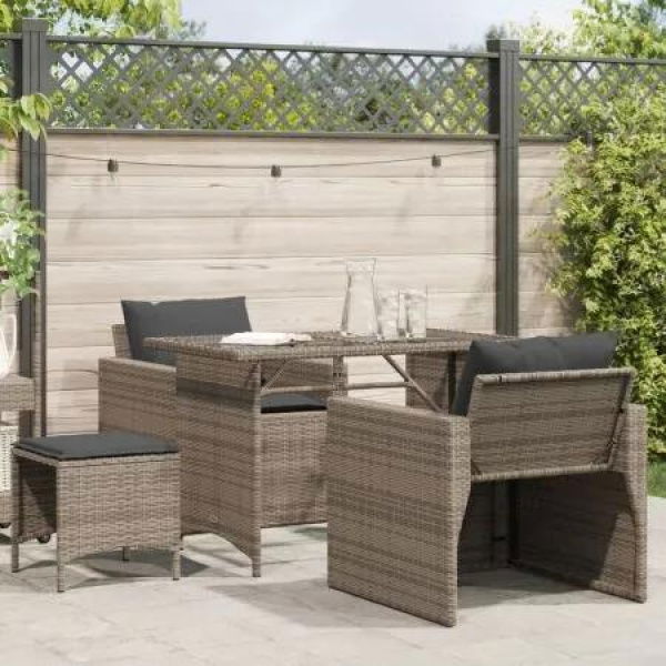 4 Piece Garden Sofa Set with Cushions Grey Poly Rattan