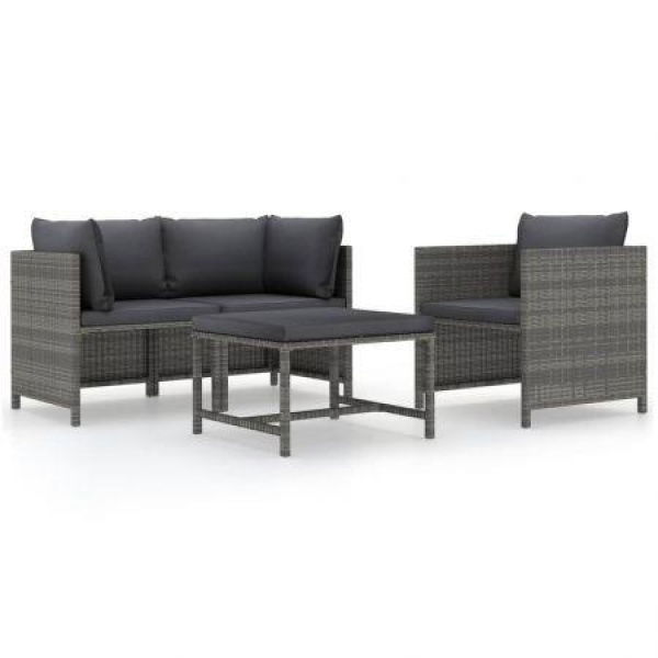 4 Piece Garden Sofa Set With Cushions Poly Rattan Grey