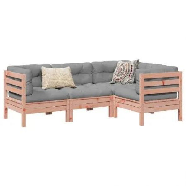 4 Piece Garden Sofa Set with Cushions Solid Wood Douglas Fir