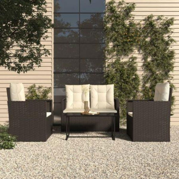 4 Piece Outdoor Lounge Set With Cushions Poly Rattan Black