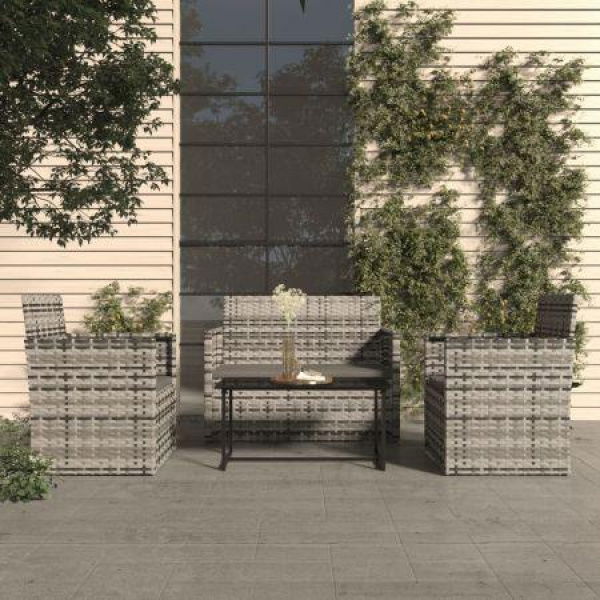 4 Piece Outdoor Lounge Set With Cushions Poly Rattan Grey