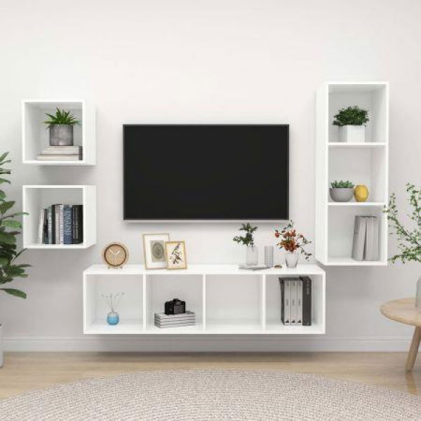4 Piece TV Cabinet Set White Chipboard