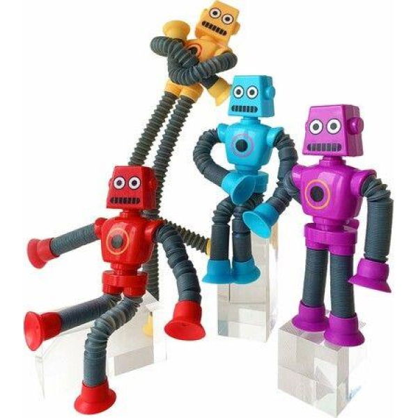 4 Pieces LED Telescopic Suction Cup Robot Toy, Shape Changing Telescopic Tube Fidget Toys for Girls Boys Age 3 to 12 (Robot)