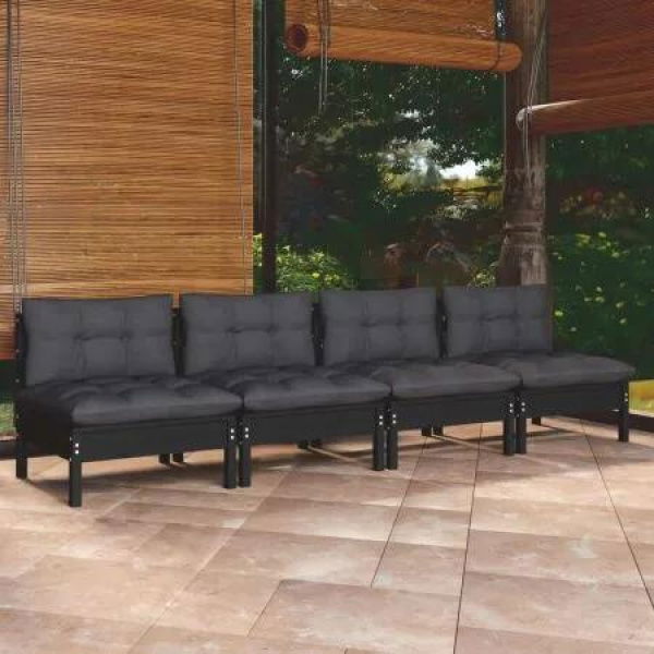 4-Seater Garden Sofa with Anthracite Cushions Solid Pinewood