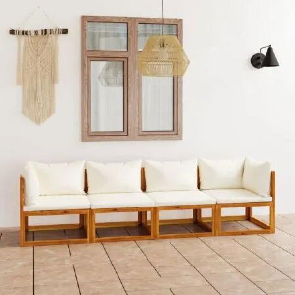 4-Seater Garden Sofa with Cushion Cream Solid Acacia Wood