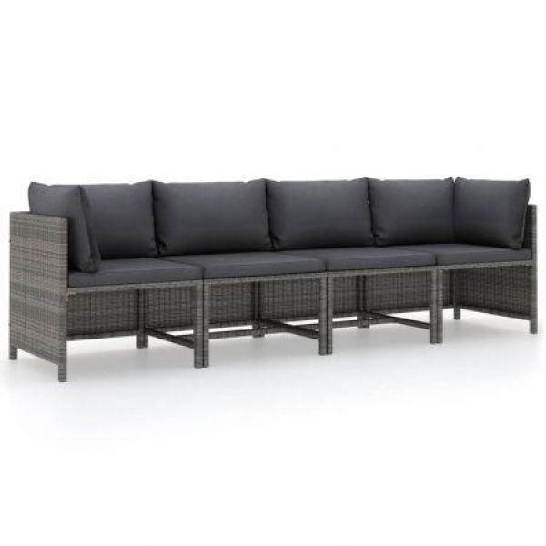 4-Seater Garden Sofa With Cushions Grey Poly Rattan