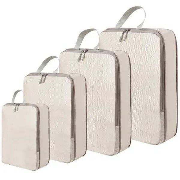 4 Set Compression Packing Cubes for Suitcases, Luggage Packing Organizers Bag Travel Accessories(Beige)