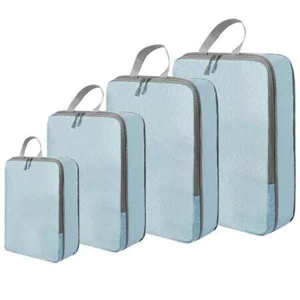 4 Set Compression Packing Cubes for Suitcases, Luggage Packing Organizers Bag Travel Accessories(Blue)