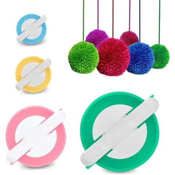 4 Sizes Pom Pom Makers for Fluff Ball Weaver Craft Knitting Machine Needles Crochet Accessories Tool Set Decoration, Yarn Ball Winder