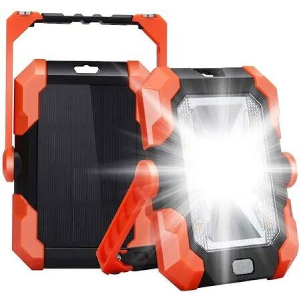 4 SOS Modes LED Flood Light with USB and Solar Charging, 360Â° Rotation, Magnetic Handle, and Portable Lantern for Camping and Work Sites