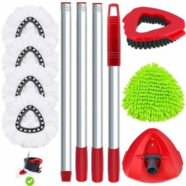 4 Spin Mop Replace Head for Vileda EasyWring 1 Tank, 30â€-58 Mop Handle,Chenille&Microfiber Floor Head Refills for Multi-Surface Floor Dry/Wet Use,Triangle Base and Scrub Brush