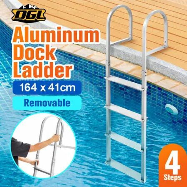 4-Step Boat Dock Pool Ladder Removable Aluminium Stairs Pontoon Deck Boarding Steps 227kg Load Inground Swim Pools Safety Handrail Non Slip