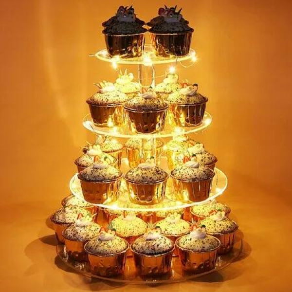 4-Tier Acrylic Cupcake Stand with LED Lights for Weddings and Parties