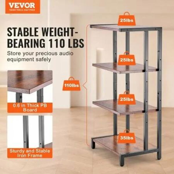 4-Tier AV Media Stand Height-Adjustable Wooden Audio-Video Media Stand