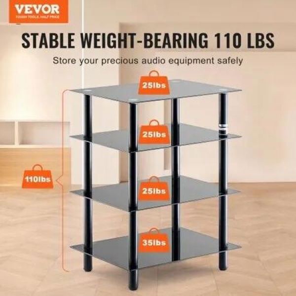 4-Tier AV Media Stand Strengthened Tempered Glass Audio-Video Media Stand