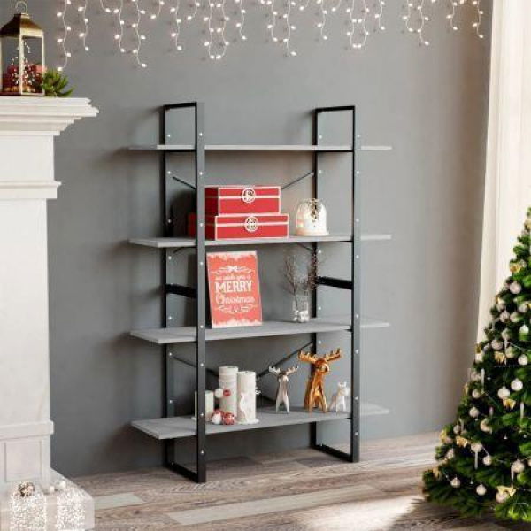 4-Tier Book Cabinet Concrete Grey 100x30x140 Cm Engineered Wood