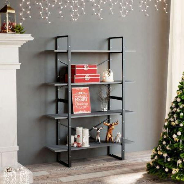 4-Tier Book Cabinet Grey 100x30x140 Cm Solid Pine Wood