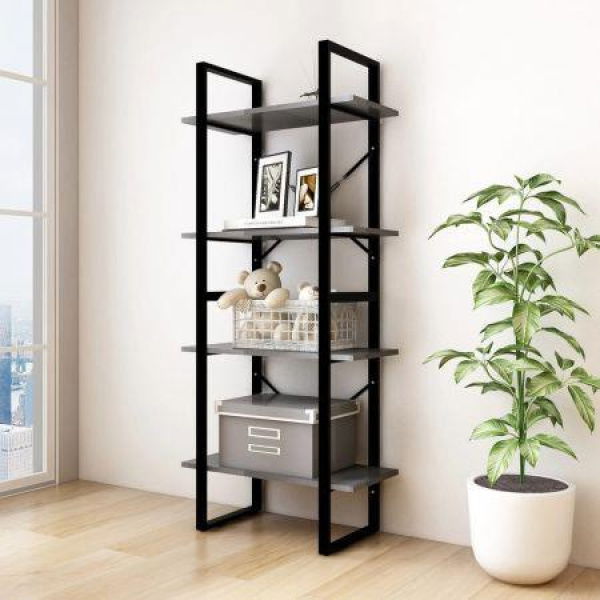 4-Tier Book Cabinet Grey 60x30x140 Cm Solid Pine Wood