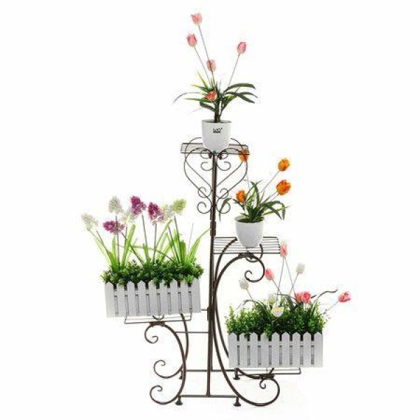 4 Tier Flower Stand Iron Plant Pot Shelf Balcony Floor Stand Garden Home Decor Planter Holder3