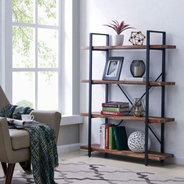 4 Tier Industrial Style Bookshelf Retro Brown