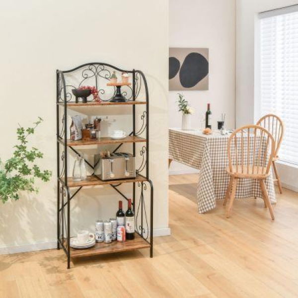 4-Tier Kitchen Bakers Rack With Open Shelves For Kitchen Dining Room Living Room