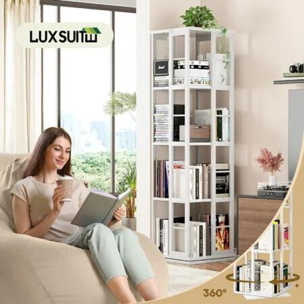 4 Tier Rotating Bookshelf Bookcase Storage Display Unit Vertical Corner Shelves Swivel Plant Flower Stand Heavy Duty Shelving Rack