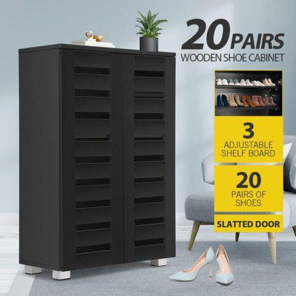 4 Tier Wooden Shoe Storage Cabinet Shoe Rack Shelf Organiser For 20 Pairs Shoes Black