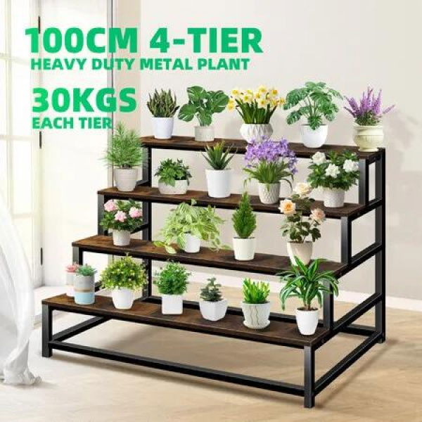 4 Tiered Plant Stand Shelf Flower Pot Metal Holder Indoor Outdoor Corner Planter Herb Shelves Garden Large Storage Rack Black Brown