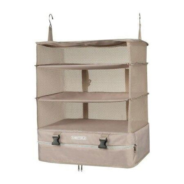 4-Tier Portable Hanging Travel Shelves Bag Packing Cube Organizer Suitcase Storage Large Capacity (Beige XL)