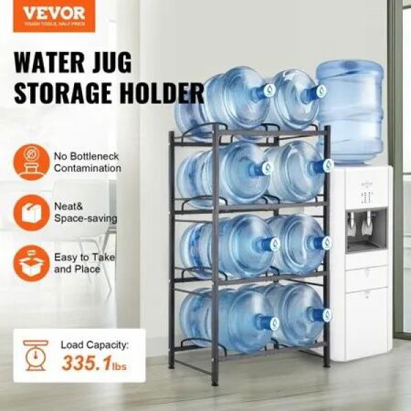 4 Tiers Water Jug Holder Double Row Water Bottle Rack for 8 Bottles Black