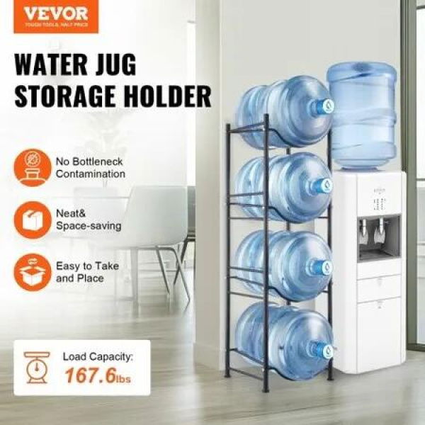 4 Tiers Water Jug Holder Single Row Water Bottle Rack for 4 Bottles Black