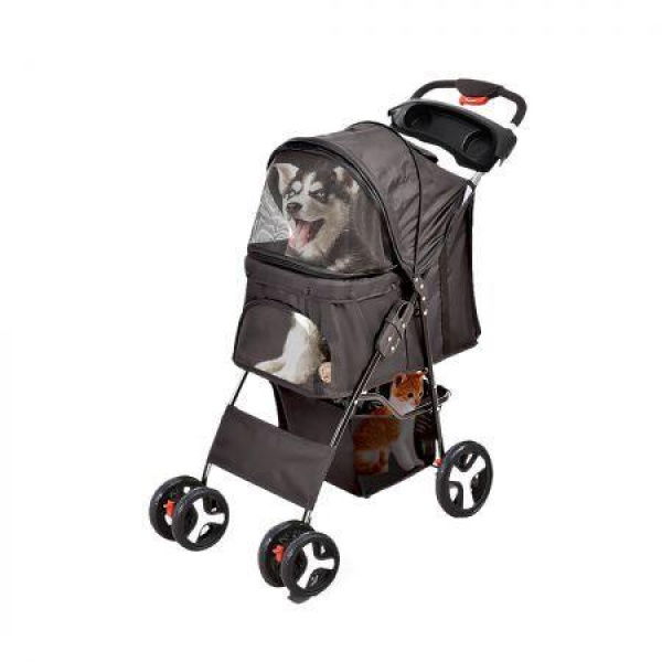 4 Wheels Pet Stroller Dog Cat Cage Black