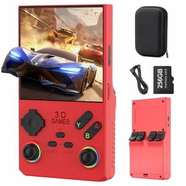 40000 in 1 V40 MAX Handheld Game Console 4.0 inch Screen Mini Retro Console 4000mAh Portable Pocket Arcade 45+ Mainstream Emulator 256G TF Card (Red)