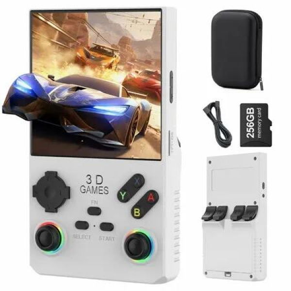 40000 in 1 V40 MAX Handheld Game Console 4.0 IPS Screen Mini Retro Console 4000mAh Portable Pocket Arcade 45+ Mainstream Emulator 256G TF Card (White)