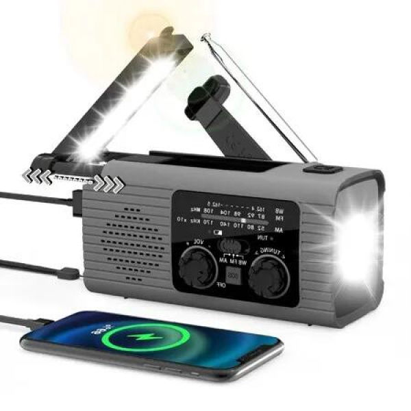 4000mAh Emergency Radio with Solar/Hand Crank power sources,AM/FM/NOAA Weather,Bright LED Flashlight,Reading Lamp,Loud SOS Alarm,Headphone Jack