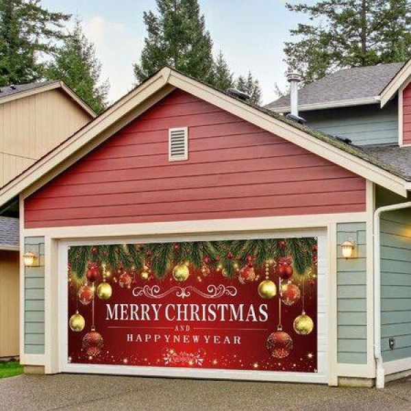 400X180CM Christmas Holiday Garage Door Banner Decorations Outdoor Cover Mural Decoration Backdrop Merry Christmas