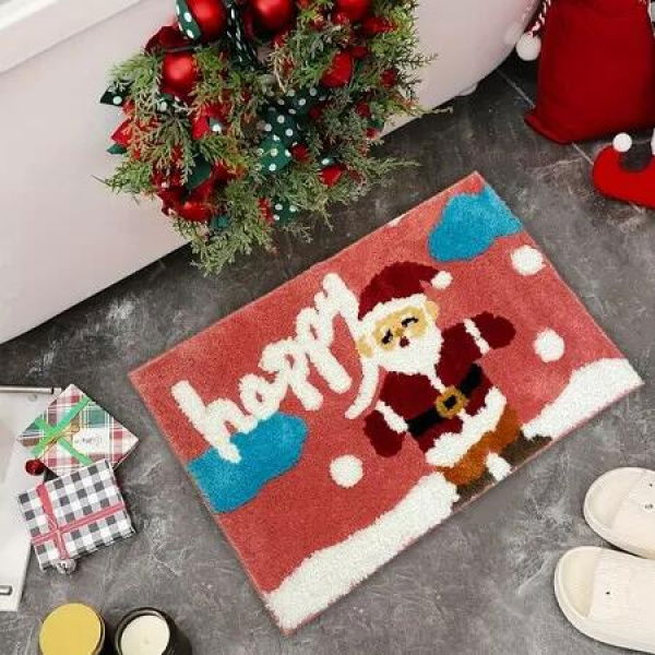 40*60cm Christmas Bath Rug Mat Soft Absorbent Non Slip Machine Washable Rug for Bathroom, Living Room, Kitchen