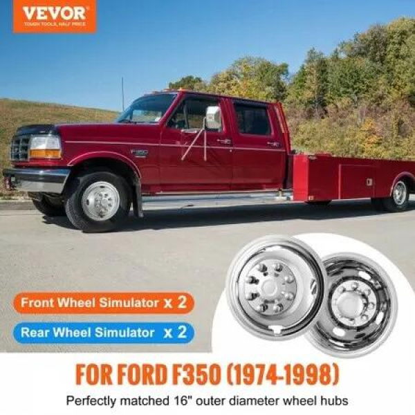 40.6cm 8 Lug Wheel Simulators, 304 Stainless Steel Wheel Simulator Kit with Mirror Polished Finish, 2 Front and 2 Rear Wheel Covers Fit for Ford F350 (1974-1998), 4 pcs