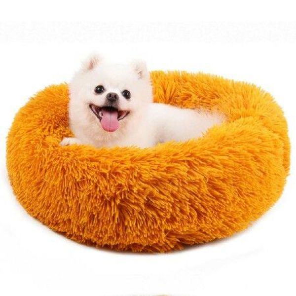 Please Correct Grammar And Spelling Without Comment Or Explanation: 40cm Calming Donut Dog Bed Anti-Anxiety Round Fluffy Plush Machine Washable Cuddler Pet Bed Col. Orange.