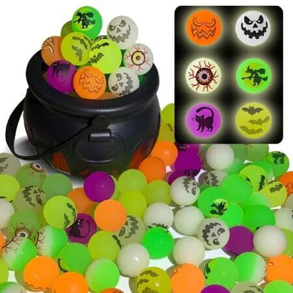 40PCS Glow Halloween Bouncy Balls with Witch Cauldron - Trick or Treat Halloween Decorations Party Favor Supplies