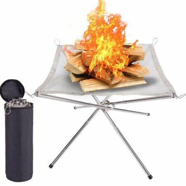 42 CM Portable Fire Pit, Camping Stainless Steel Mesh BBQ Accessories, Ultra Foldable Fire Pit for Patio, Camping, Barbecue, Backyard and Garden